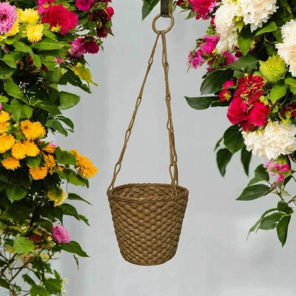 Wicker Woven Knitted Hanging Basket Flower Pot Plants Chain Link Straps Rope - Picture 2 of 9